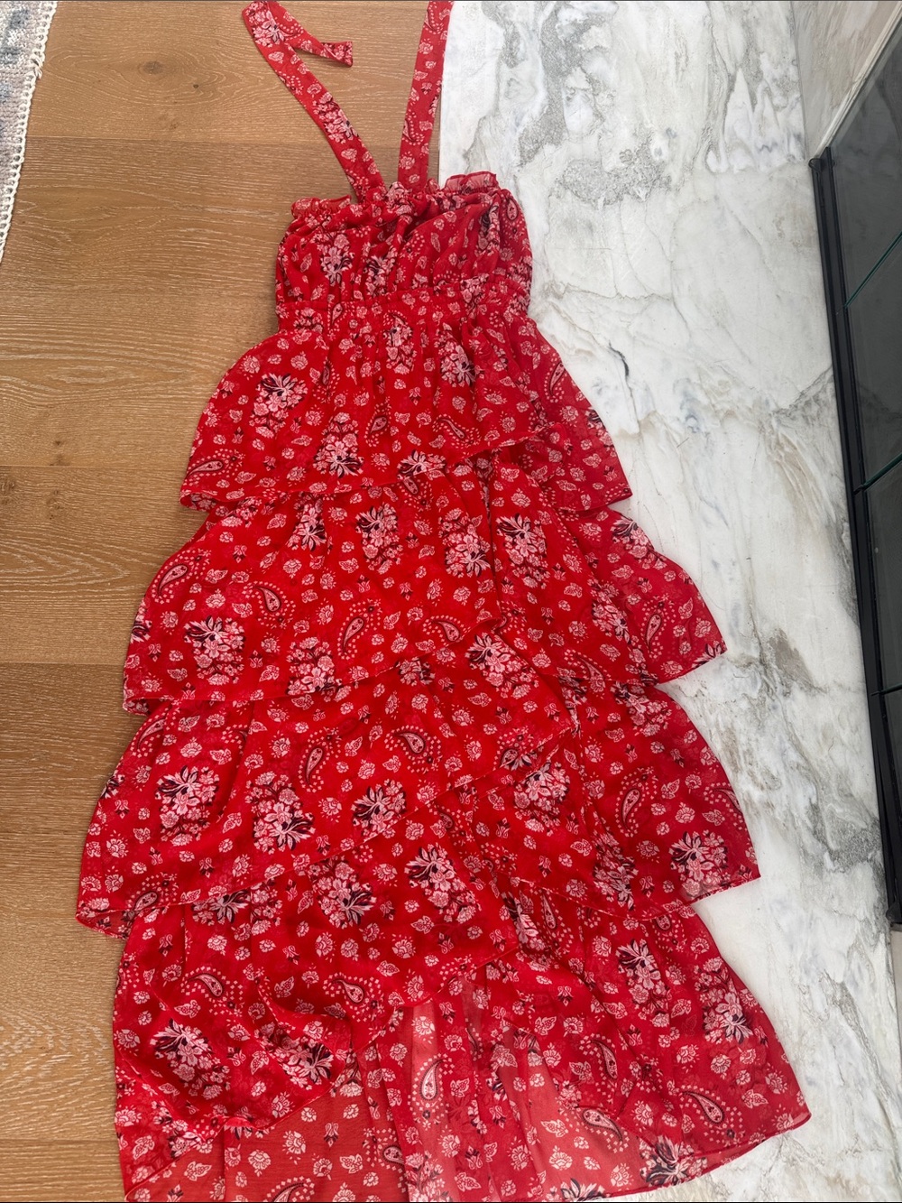 Misa Los Angeles Red Floral Tiered Maxi Dress